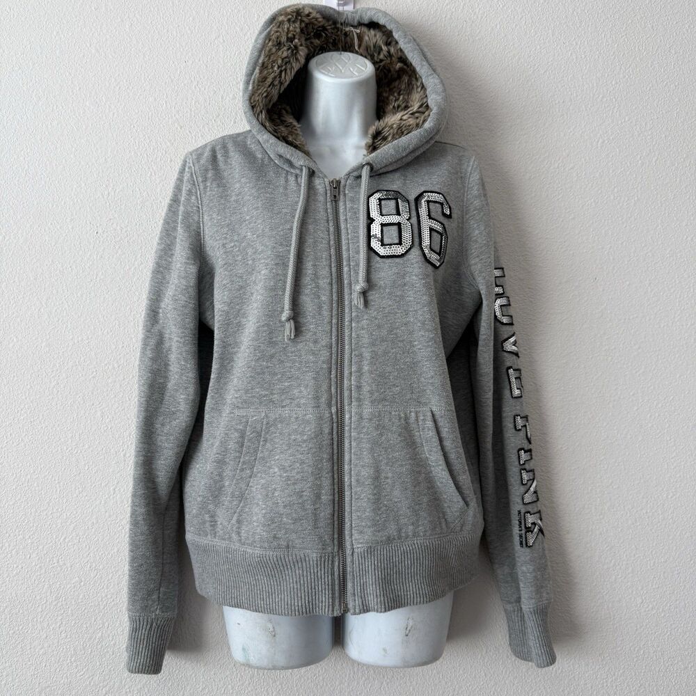 VS PINK Limited Edition MEDIUM 2010 Fashion Show 86 Hoodie Grey/Silver Sequins